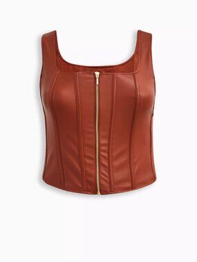 Torrid Faux Leather Zip Front Corset in Cinnamon Stick Brown- Plus Size 2